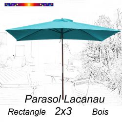 Parasol Lacanau Bleu Turquoise 2x3 Bois : vu de face