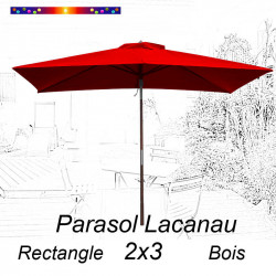 Parasol Lacanau Rouge Coquelicot 2x3 Bois : vu de face