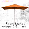 Parasol Lacanau Orange Capucine 2x3 Bois : vu de face