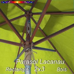 Parasol Lacanau Vert Lime 2x3 Bois : détail vu de dessous
