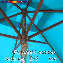 Parasol Lacanau Bleu Turquoise 2x3 Bois : vu de dessous