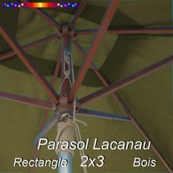 Parasol Lacanau Vert Lichen 2x3 Bois : vu de dessous