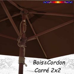 Parasol Lacanau Chocolat 2x2 Bois&Cordon : vu du systeme de relevage par cordon et poulie