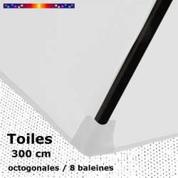 Toile OCTOGONALE (8cotés) 300 cm Blanc Jasmin (mât central) : fixation par fourreau en bout de baleine