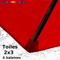Parasol Lacanau Rouge Coquelicot 2x3 Bois : détail du fourreau de fixation de la toile sur la baleine