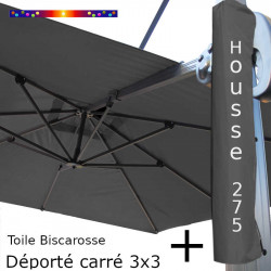 Toile Gris Souris pour parasol Déporté 3x3 + Housse 275x57/114