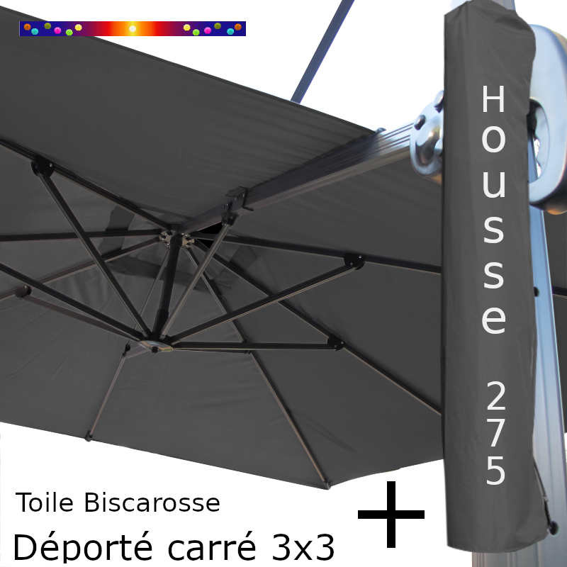 Toile Gris Souris pour parasol Déporté 3x3 + Housse 275x57/114