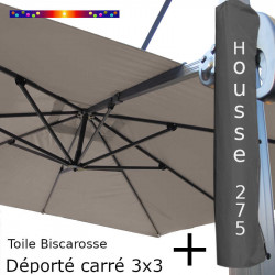 Pack : Toile Taupe pour parasol Déporté 3x3 + Housse 275x57/114