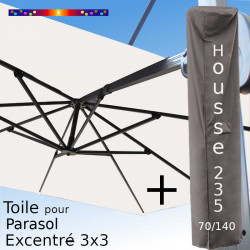 Pack : Toile Blanc Cassé pour parasol Déporté 3x3 + Housse 235x70/140