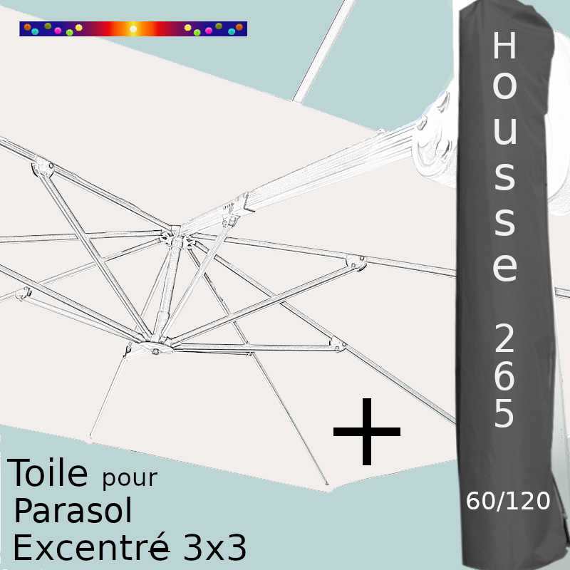 Pack : Toile Blanc Cassé pour parasol Déporté 3x3 + Housse 265x60/120