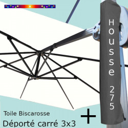 Pack : Toile Blanc Cassé pour parasol Déporté 3x3 + Housse 275x57/114