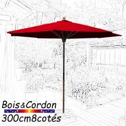 Parasol Lacanau Rouge Coquelicot 300 cm Bois Frene