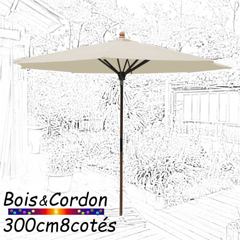 Parasol Lacanau Blanc Cassé 300 cm Frêne Bois&Cordon Parasol Lacanau Blanc Cassé 300 cm Frêne Bois&Cordon