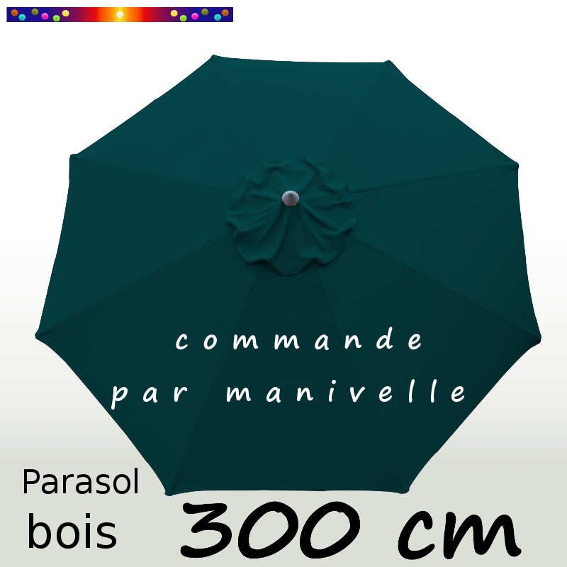 Parasol Lacanau Bleu Océan 300 cm Bois Manivelle