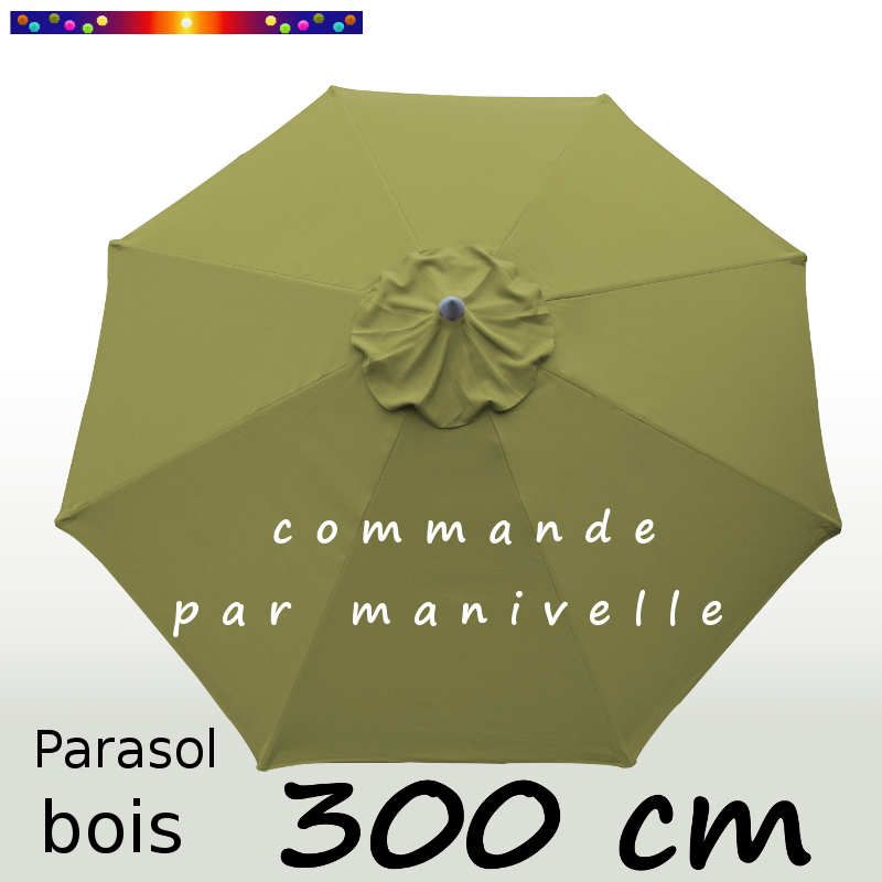 Parasol Lacanau Vert Lichen 300 cm Bois Manivelle