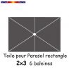 Toile Gris Souris pour parasol Lacanau rectangle 2x3  : position des 6 baleines