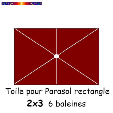 Toile Rouge Terracotta pour parasol Lacanau rectangle 2x3  : position des 6 baleines
