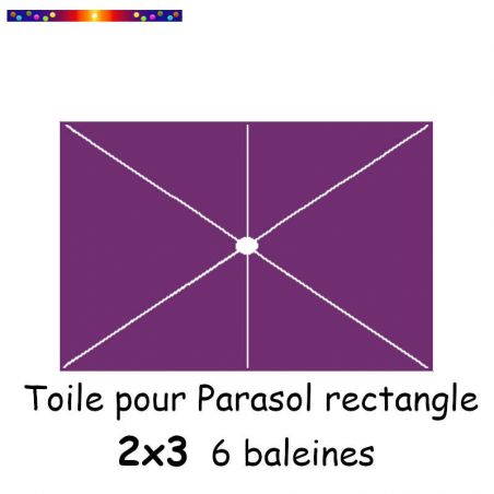 Toile Violette pour parasol Lacanau rectangle 2x3  : position des 6 baleines