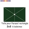 Toile Vert Pinède pour parasol Lacanau rectangle 2x3  : position des 6 baleines