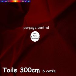 Toile de remplacement pour parasol HEXAGONAL 300 cm couleur Rouge Bordeaux : détail du perçage central
