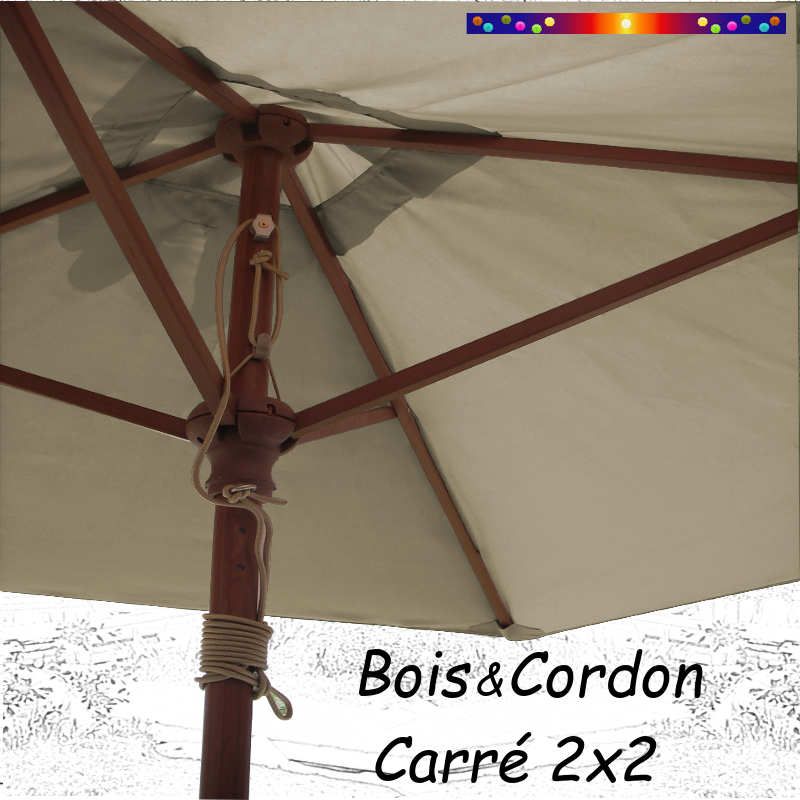 Parasol Lacanau Soie Grège 2x2 Bois&Cordon : le système d'ouverture par cordon et poulie