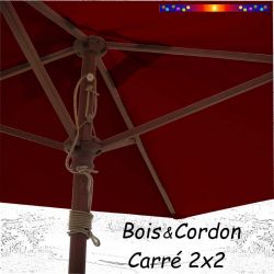 Parasol Lacanau Rouge Bordeaux 2x2 Bois&Cordon : le système d'ouverture par cordon et poulie