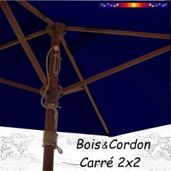 Parasol Lacanau Bleu Marine 2x2 Bois&Cordon : le système d'ouverture par cordon et poulie