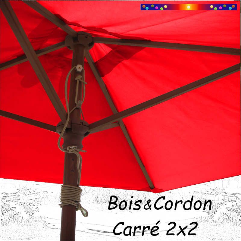 Parasol Lacanau Rouge Coquelicot 2x2 Bois&Cordon : le système d'ouverture par cordon et poulie