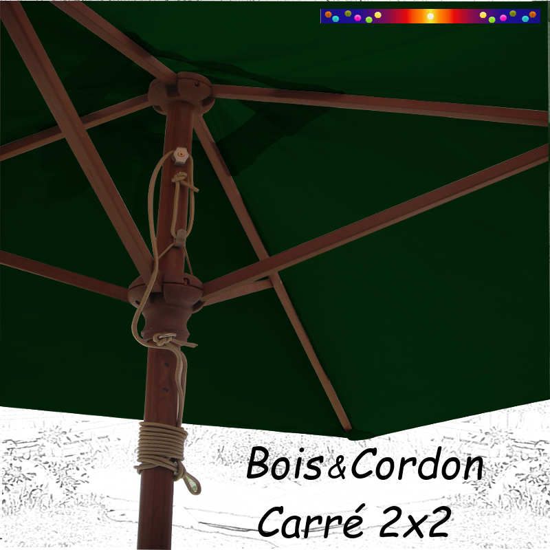 Parasol Lacanau Vert Pinède 2x2 Bois&Cordon : système d'ouverture par cordon et poulie