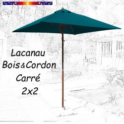 Parasol Lacanau Bleu Océan 2x2 Bois&Cordon : en position ouvert