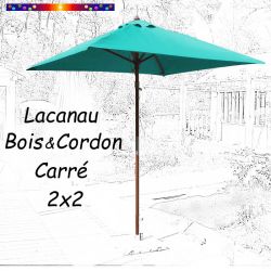 Parasol Lacanau Bleu Turquoise 2x2 Bois&Cordon : en position ouvert