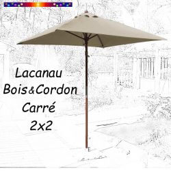 Parasol Lacanau Soie Grège 2x2 Bois&Cordon : en position ouvert
