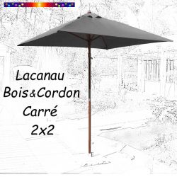 Parasol Lacanau Gris Flanelle 2x2 Bois&Cordon : en position ouvert