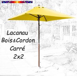 Parasol Lacanau Jaune Bouton d'Or 2x2 Bois&Cordon : en position ouvert