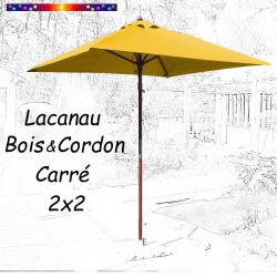 Parasol Lacanau Jaune Tournesol 2x2 Bois&Cordon  : en position ouvert