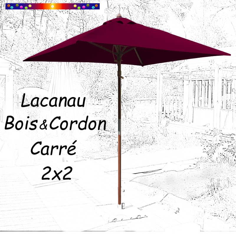 Parasol Lacanau Rouge Bordeaux 2x2 Bois&Cordon : en position ouvert
