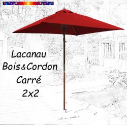 Parasol Lacanau Rouge Coquelicot 2x2 Bois&Cordon : en position ouvert