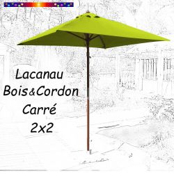 Parasol Lacanau Vert Lime 2x2 Bois&Cordon : en position ouvert