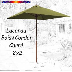 Parasol Lacanau Vert lichen 2x2 Bois&Cordon : en position ouvert