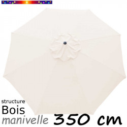 Parasol Lacanau Ecru 350 cm structure Bois et manœuvre par manivelle