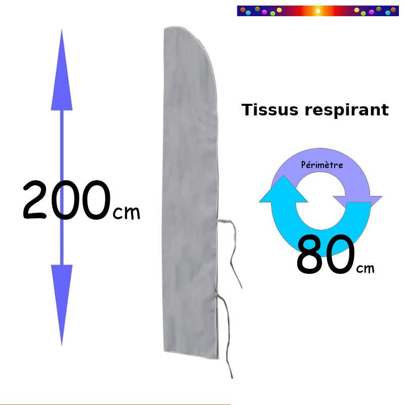 Housse pour parasol Hauteur 200 cm ( tissus respirant ) avec sangles