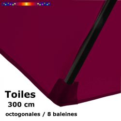 Parasol Lacanau Rouge Bordeaux 300 cm Bois : détail de la toile et de sa mise en place en bout de baleine