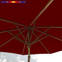 Parasol Lacanau Rouge Bordeaux 300 cm Bois : système d'ouverture vue de dessous