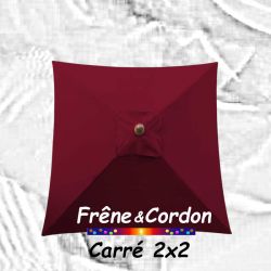 Parasol 2x2 Frêne&Cordon Rouge Bordeaux : Toile Bordeaux vue de dessus