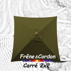 Parasol 2x2 Frêne&Cordon Vert Olive : Toile Olive vue de dessus