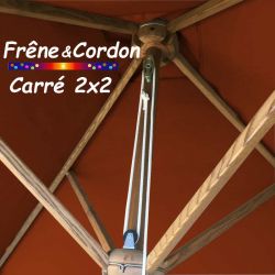 Parasol 2x2 Frêne&Cordon Terracotta : les poulies et cordon
