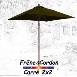 Parasol 2x2 Frêne&Cordon Vert Olive : vu de face