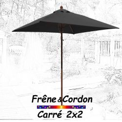 Parasol 2x2 Frêne&Cordon Gris Souris : vu de face