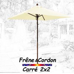 Parasol 2x2 Frêne&Cordon Ecru Blanc Cassé : vu de face