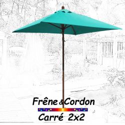 Parasol 2x2 Frêne&Cordon Bleu Turquoise : vu de face